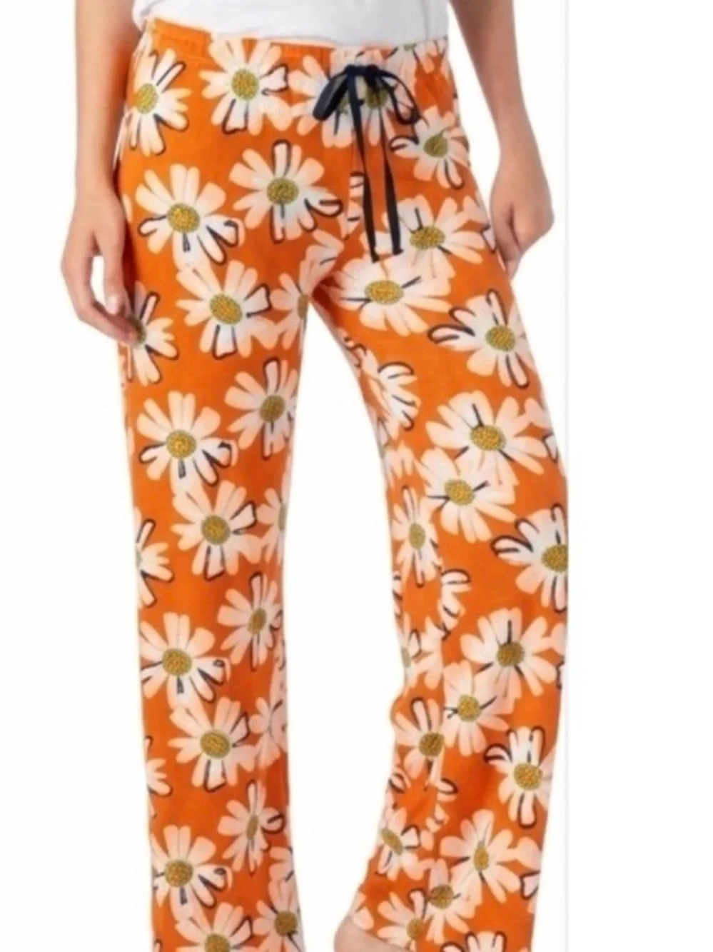 Hello Mello Lazy Daisy Orange White Lounge Pajama Pants Comfy Size Large/XL NWOT